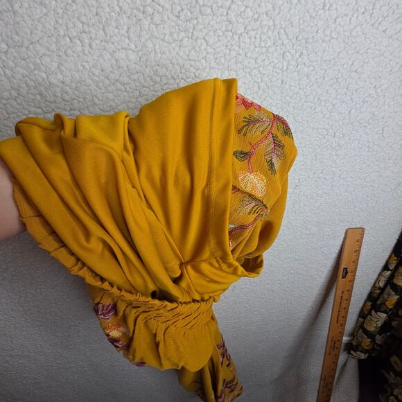 Mustard Yellow Wide Boho SzM, Runs Sm! Pls See Pics Embroidered 3D allover pants - Picture 8 of 16